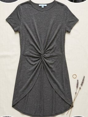 She+sky Charcoal Grey High-Low T-shirt Dress With Twist Front Knott Size M
